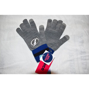 Tampa Bay Lightning NHL Gray Texting Tips Gloves NEW One Size Fits All NEW w/Tag